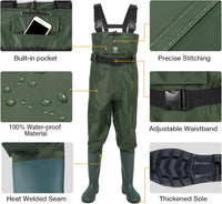 TideWe Bootfoot Chest Waders — 2-Ply Nylon/PVC Waterproof Fishing & Hunting Waders